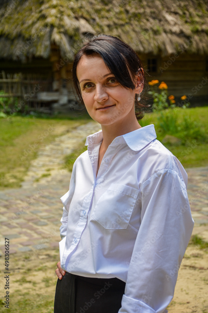 Cheerful caucasian teenage girl .