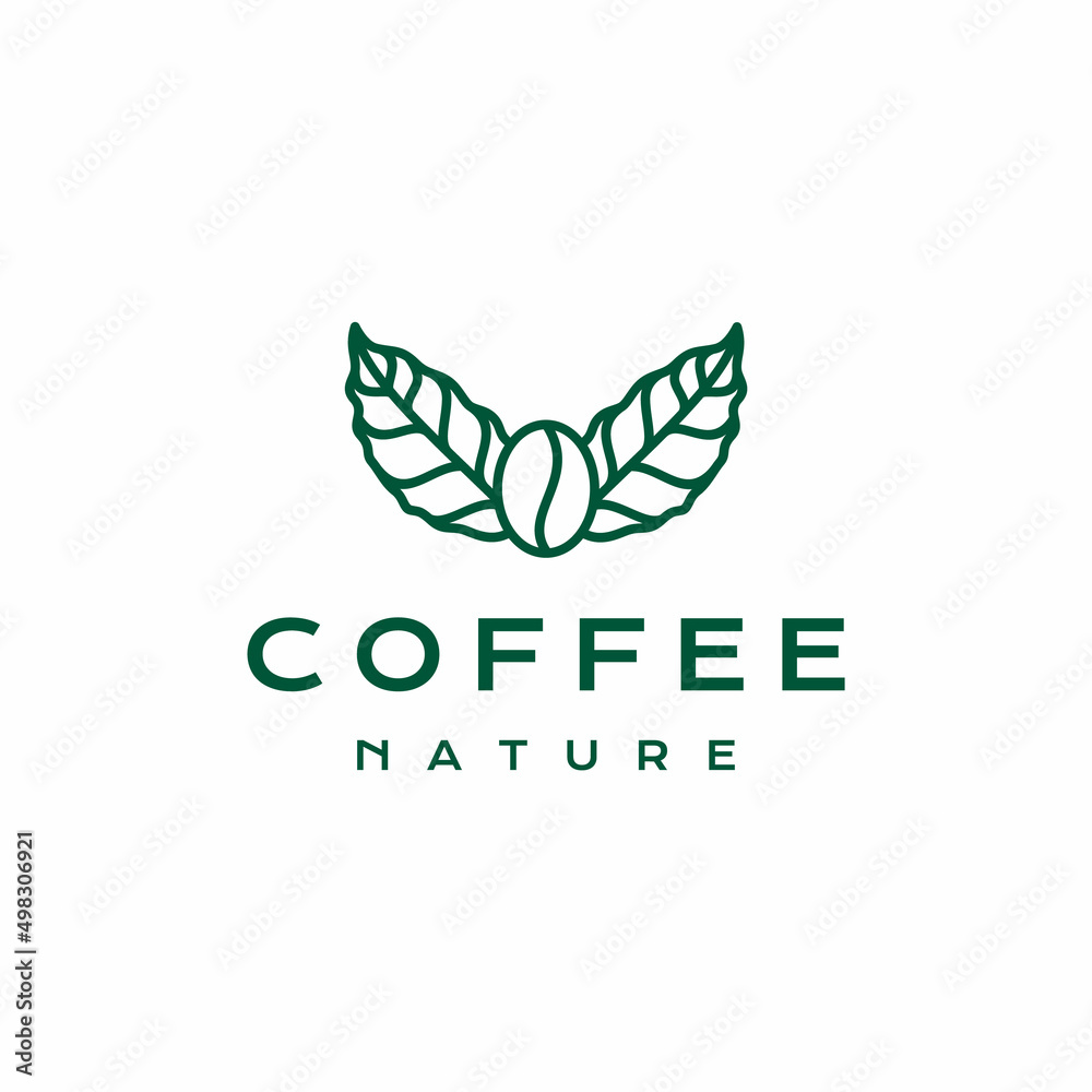 Obraz premium Line art coffee and leaf logo design vector icon illustration