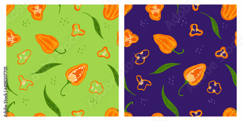 Habanero chili pepper doodle seamless pattern