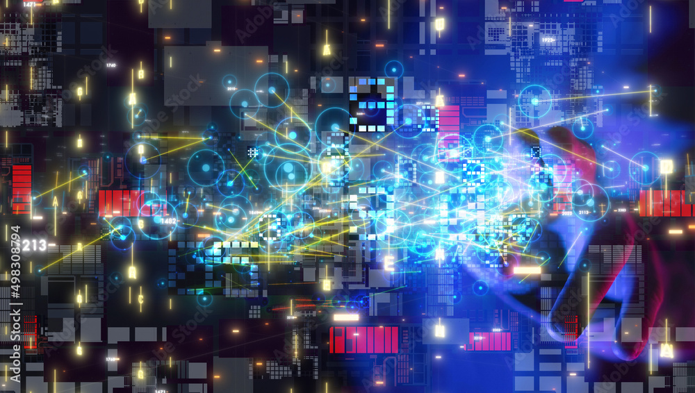 Fototapeta premium Neural network 3D illustration. Big data and cybersecurity