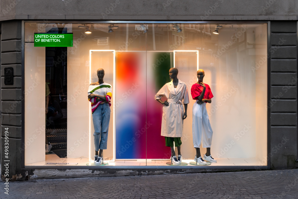 Aschaffenburg, Germany, 2022: United Colors of Benetton outlet in Aschaffenburg. The company's core business remains their clothing lines: United Colors of and Sisley. Stock Photo | Adobe Stock