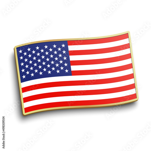 American flag golden lapel pin isolated on white background. USA flag button badge vector illustration.