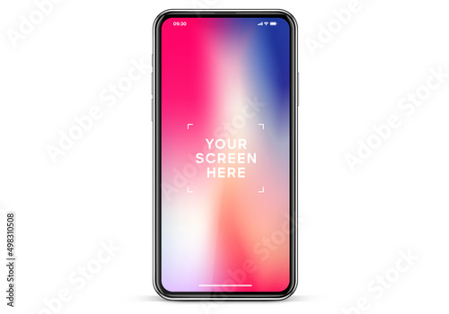 Realistic black color smartphone mockup isolated with wallpaper screen. Smart phone mockup collection. Device front view. 3D mobile phones with shadow and white background.