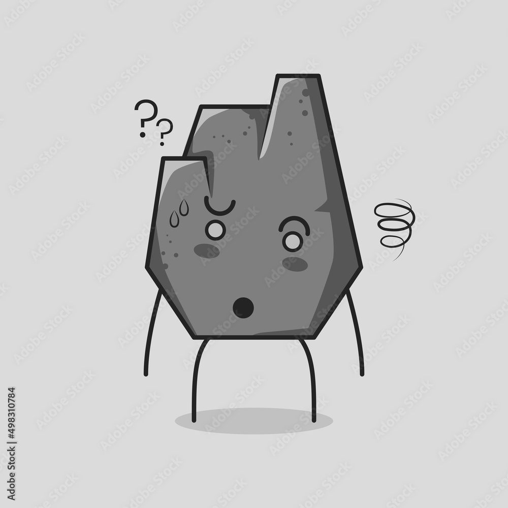 cute stone cartoon with confused expression. grey. suitable for emoticon, logo, mascot and symbol