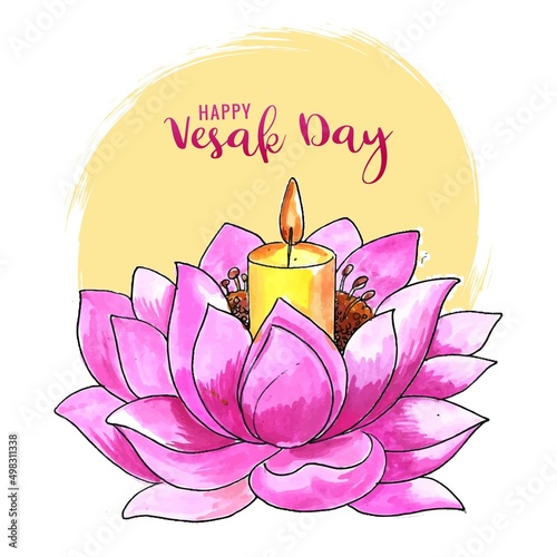 Happy vesak day lettering postcard on flower card design