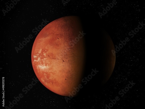 Planet Mars isolated, cosmic landscape. Surface of the red planet. Solar system element. 