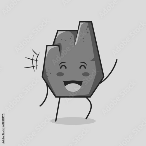 cute stone cartoon with smile and happy expression. close eyes and one hand up. suitable for logos, icons, symbols or mascots. grey