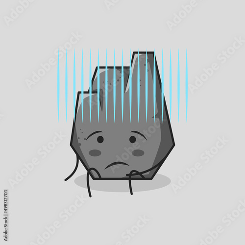 cute stone cartoon with hopeless expression and sit down. suitable for emoticon, logo, mascot and icon. grey