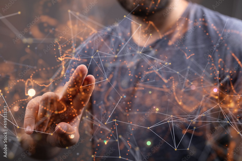 Fototapeta premium network holding in hand 3d connection data