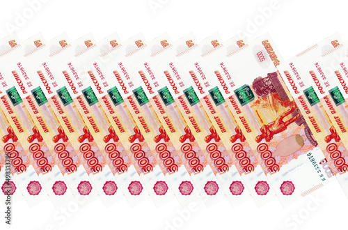 Seamless pattern with row of russian five-thousand banknotes isolated on white background