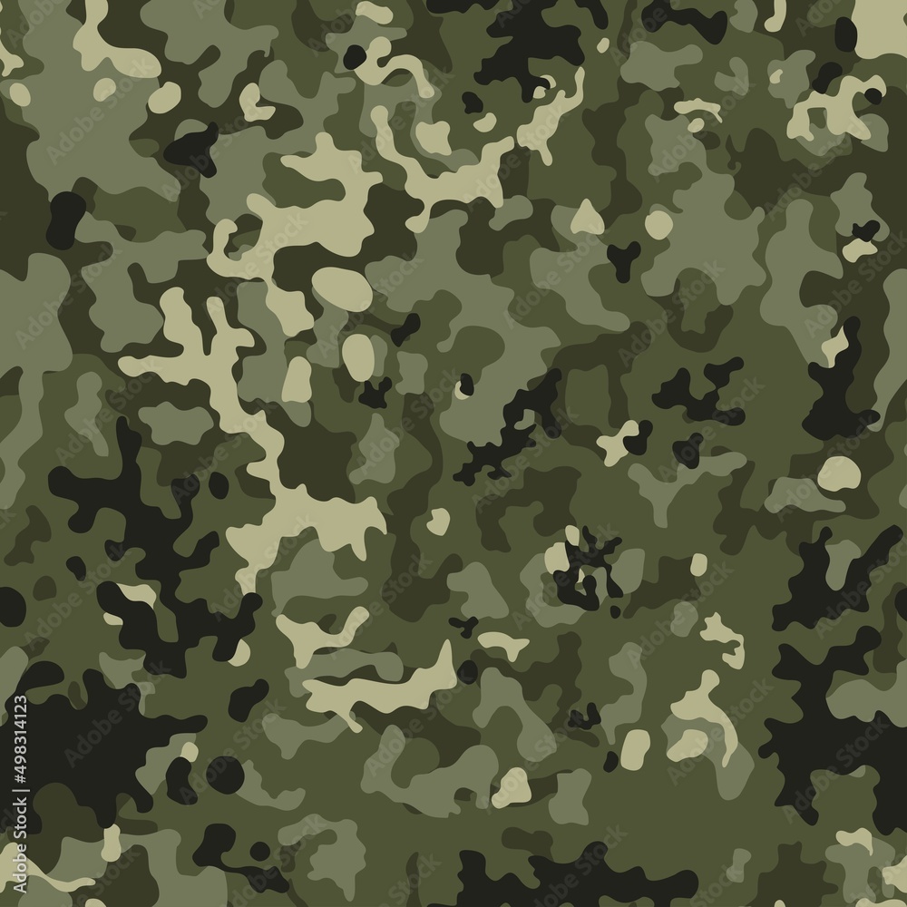 Fototapeta premium Army camo illustration, endless vector pattern, khaki texture, military uniform.