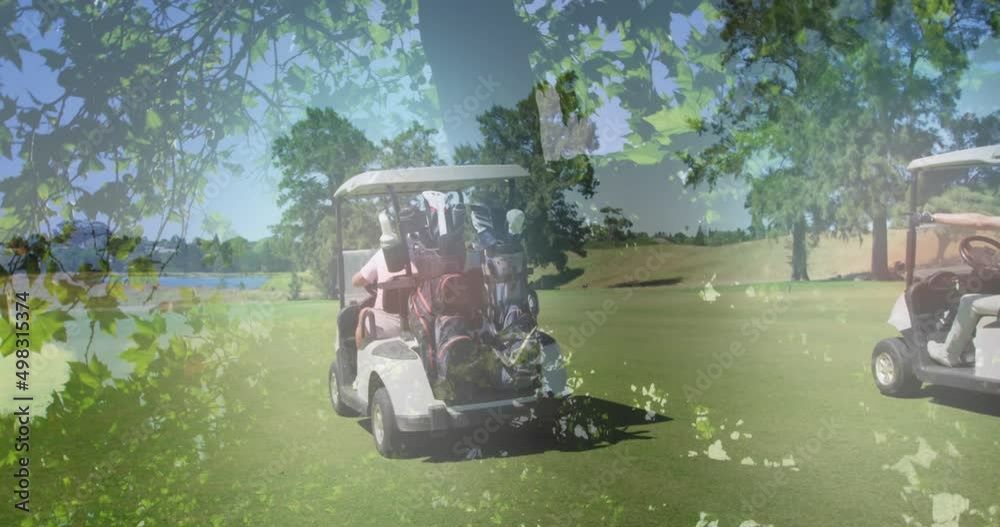 Animation of trees over golf carts on golf course