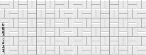 Tile subway. Brick wall. Seamless metro background. White ceramic pattern. Kitchen backsplash. Cement texture. Old rectangle brickwall. Apron faience print. Vintage stone surface. Vector illustration