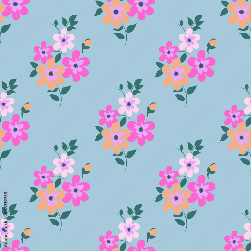 Colourful floral liberty style design isolated on Gray background is in Seamless pattern - vector illustration
