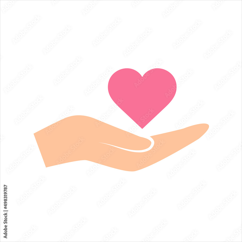 Hand holds heart icon on white background. Vector Hand holds heart icon on white background. Vector