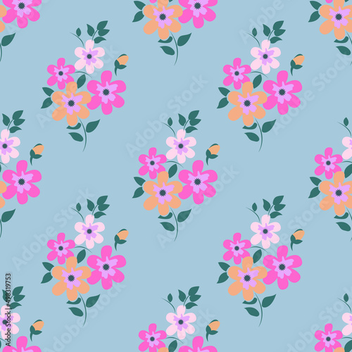 Colourful floral liberty style design isolated on Gray background is in Seamless pattern - vector illustration