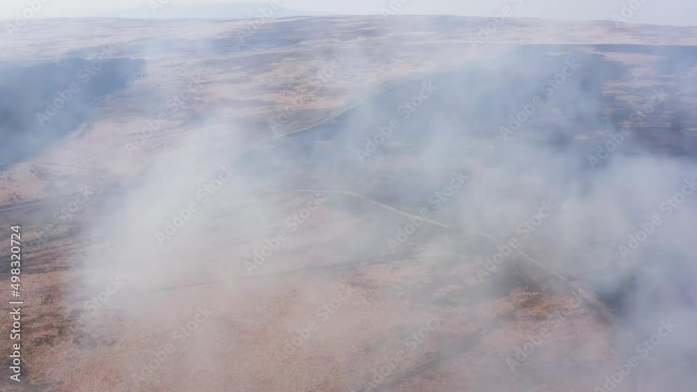 Aerial drone view of a huge wildfire in the South Wales valleys Aerial drone view of a huge wildfire in the South Wales valleys