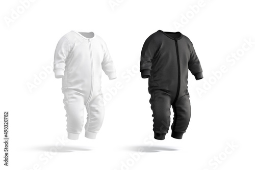 Blank black and white baby zip-up sleepsuit mockup, side view