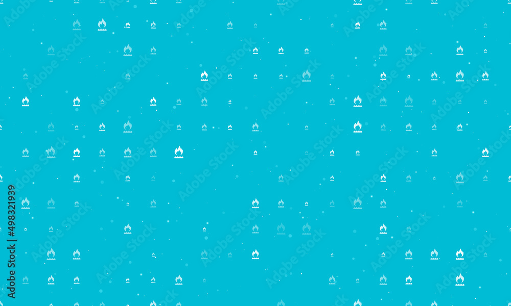 Seamless background pattern of evenly spaced white gas symbols of different sizes and opacity. Vector illustration on cyan background with stars