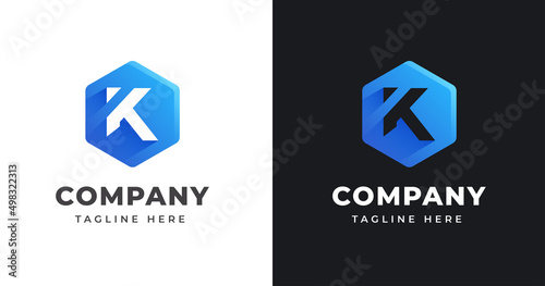Letter K logo design template with polygonal shape concept gradient element geometric