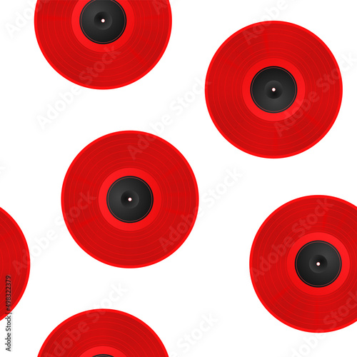 Seamless pattern of red musical vinyl record. Vector illustration template