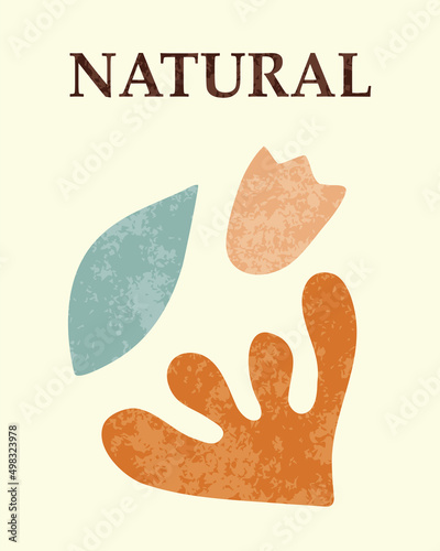 Abstract poster inspired by Matisse botanical retro style. Vector illustration with texture for office, wall art, interior design