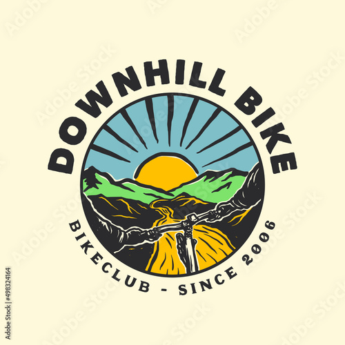 Hand Drawn Downhill Adventure Mountain Bike Logo Label Badge