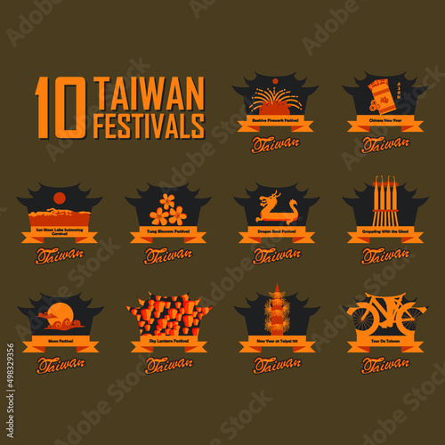 Collection of taiwan festivals label and logo symbol