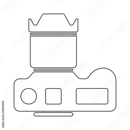 Photo SLR Camera Outlined Icon Top Down View Photography Flat Vector Isolated From Above Outlines Studio Digital Black and White Symbol Logo Button Simple with Lens