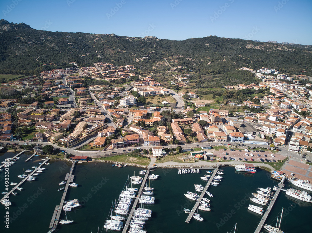 Aerial view of Cannigione Town and port in Sardinia