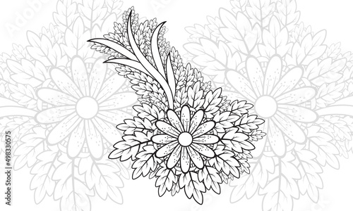 Hand-drawn flowers coloring page