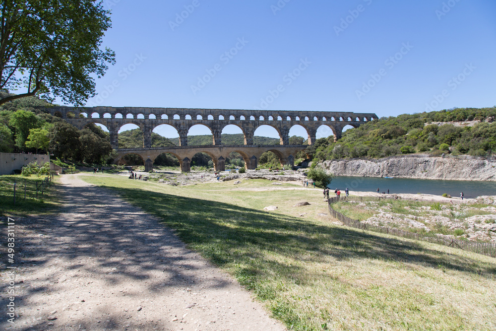 Famous Pont du Gard an iconic Ancient Roman bridge, aqueduct and