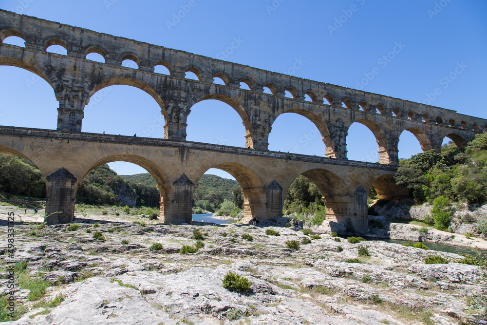 Famous Pont du Gard an iconic Ancient Roman bridge, aqueduct and