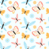 Vector seamless pattern with butterflies and flowers.