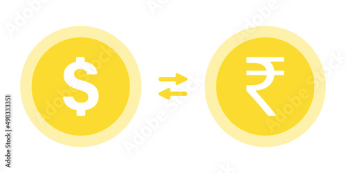 USD to INR exchange currency icon in flat style design for website, app, UI, isolated on white background. American Dollar to Indian Rupee exchange currency. EPS 10 vector illustration.