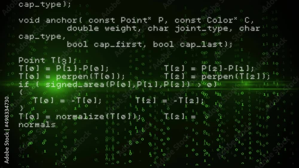 Animation of binary coding and data processing over green light Animation of binary coding and data processing over green light