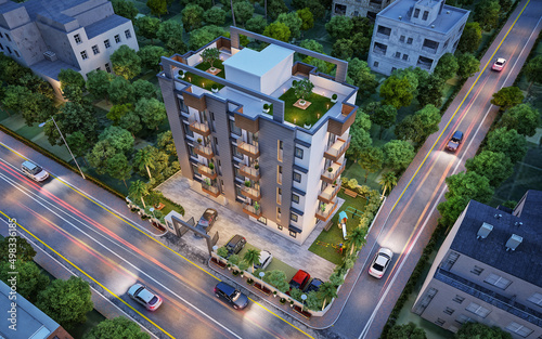 3d Residential Building Render Aerial View