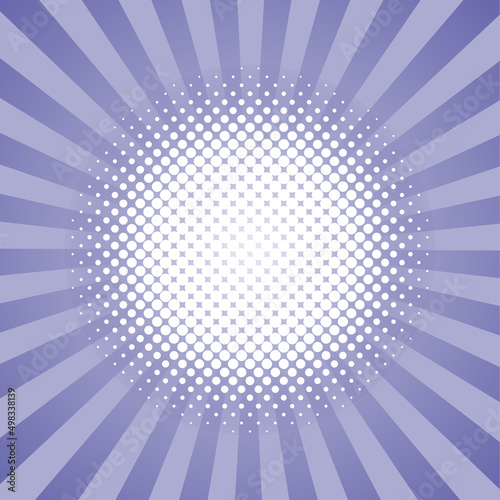 Vector pop art background in a trend color very peri with radial lines and dots