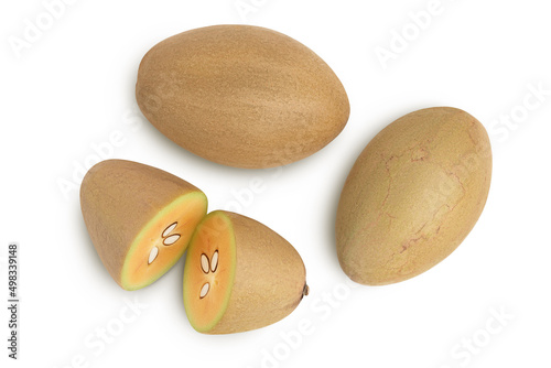 Sapodilla isolated on white background with clipping path and full depth of field. Top view. Flat lay photo