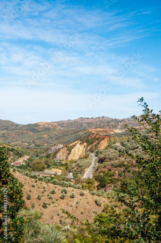 Landscape with roads among green hills, Crete.