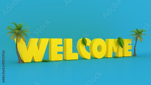 Welcome 3D text. Isolated poster in cartoon design. 3d rendering. 