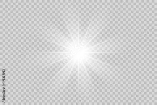 Vector png glowing light effect. Shine, glare, flare, flash illustration. White star on transparent