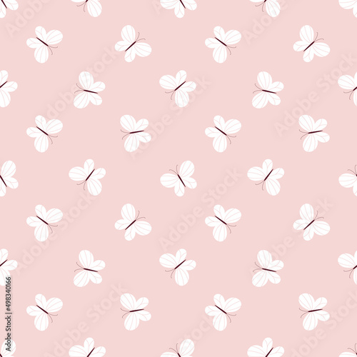 Seamless vector pattern with small butterflies on a light pink background.