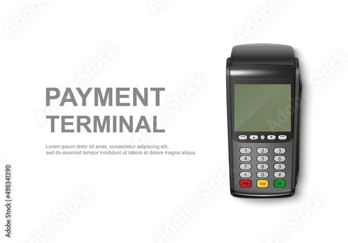 Vector Realistic 3d Payment Machine. POS Terminal Closeup Isolated on White Background. Design Template of Bank Payment Wireless Contactless Terminal, Mockup. Payments device. Top View