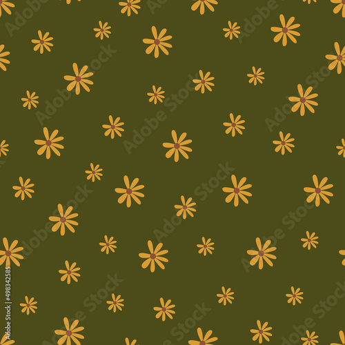 seamless pattern with yellow flower on the green background