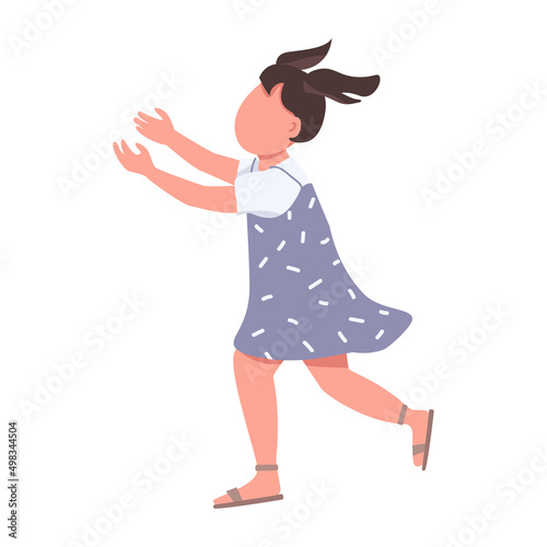 Little girl stretching arms forward semi flat color vector character. Running figure. Full body person on white. Simple cartoon style illustration for web graphic design and animation