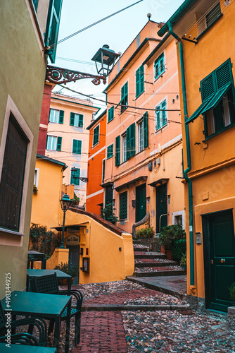 Colorful houses of the center of Genoa in Italy.