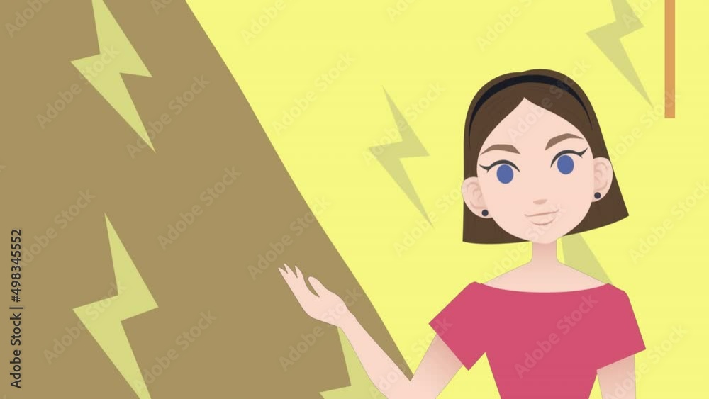 Animation of woman talking over lightning icons Animation of woman talking over lightning icons