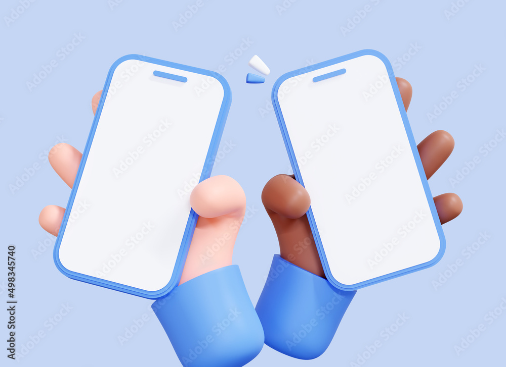 3D Two Hands holding mobile phone with blank screen for promotion ...
