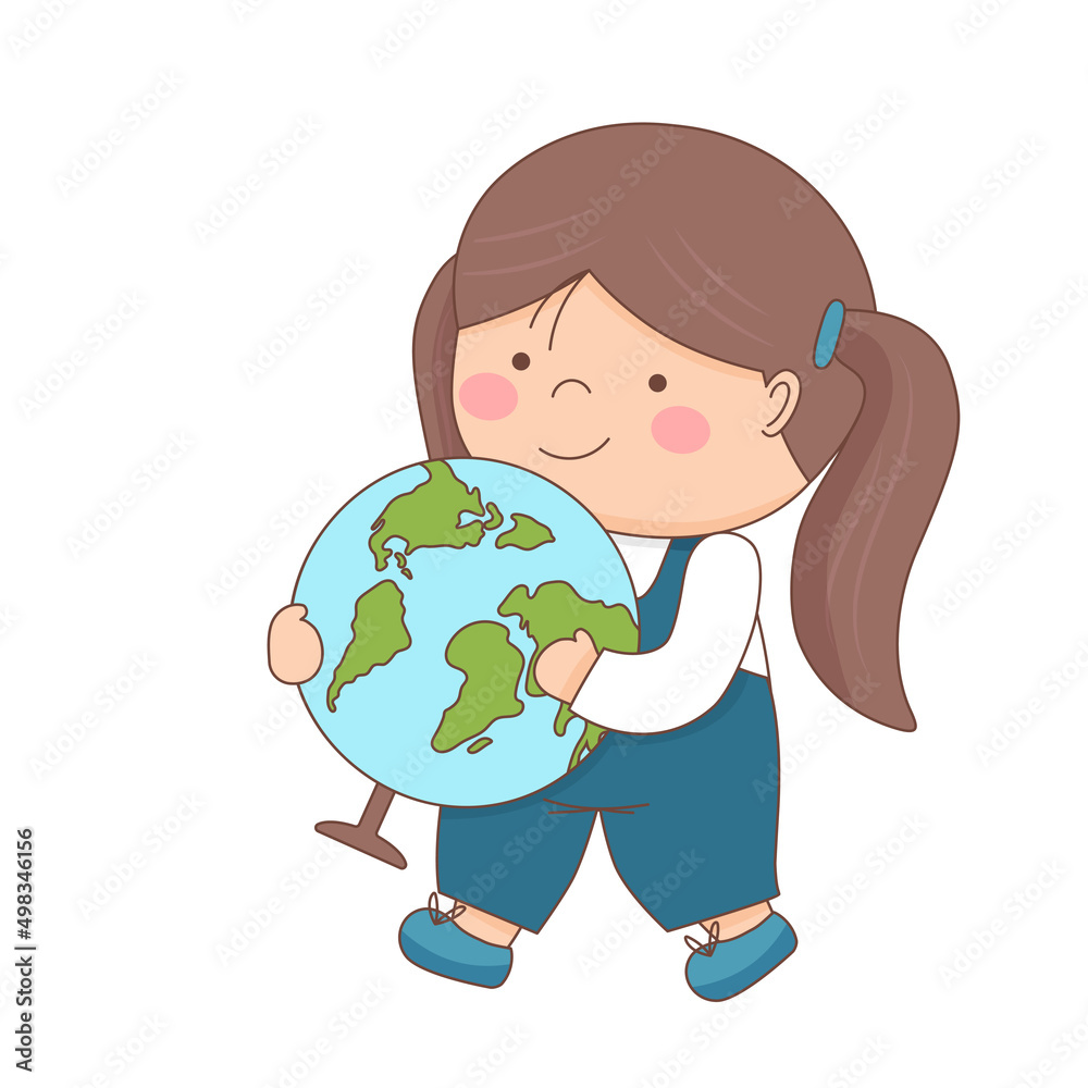 Schoolgirl carries globe - back to school concept Schoolgirl carries globe - back to school concept